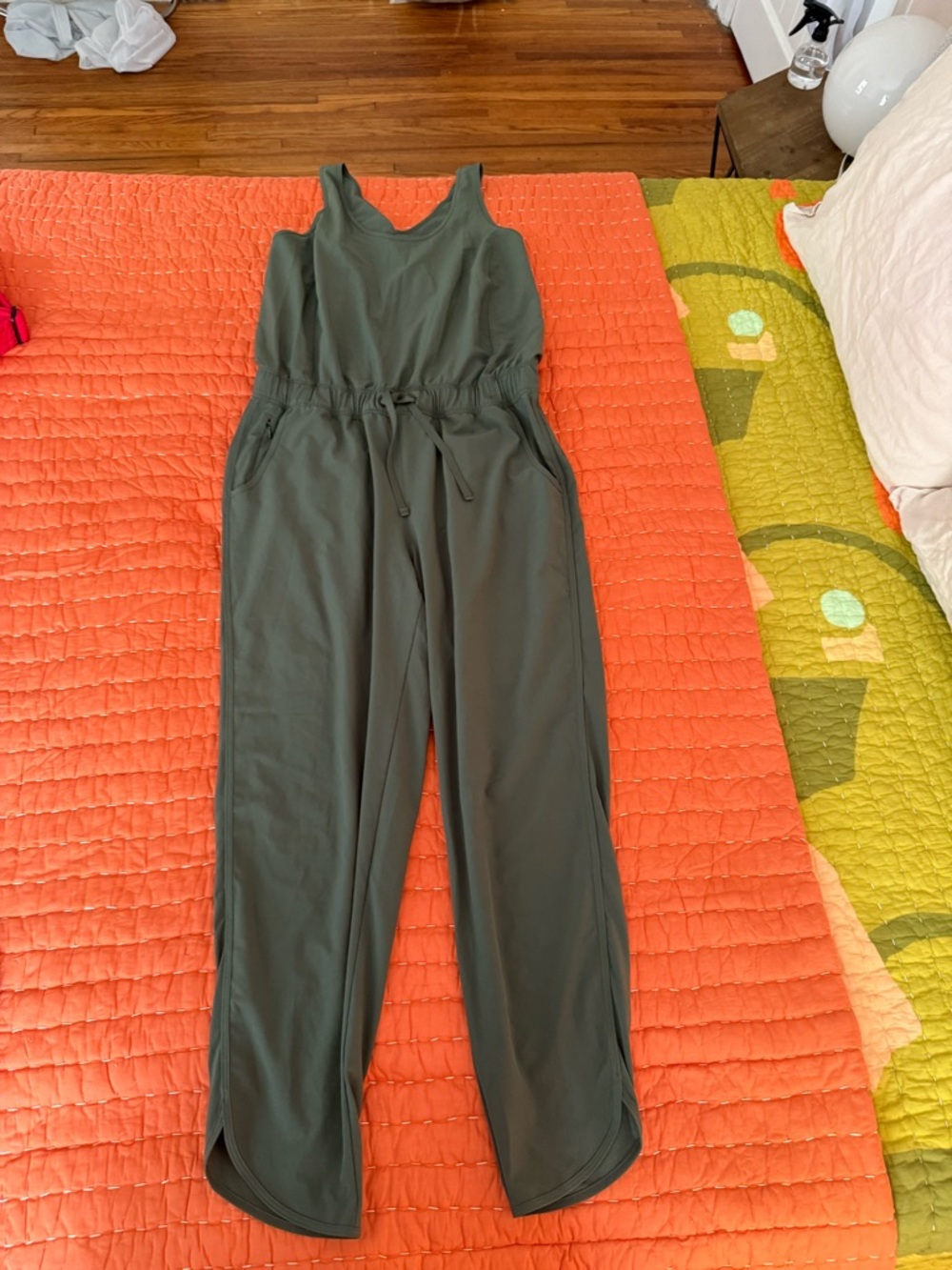 Patagonia Olive Green Drawstring Tank Jumpsuit